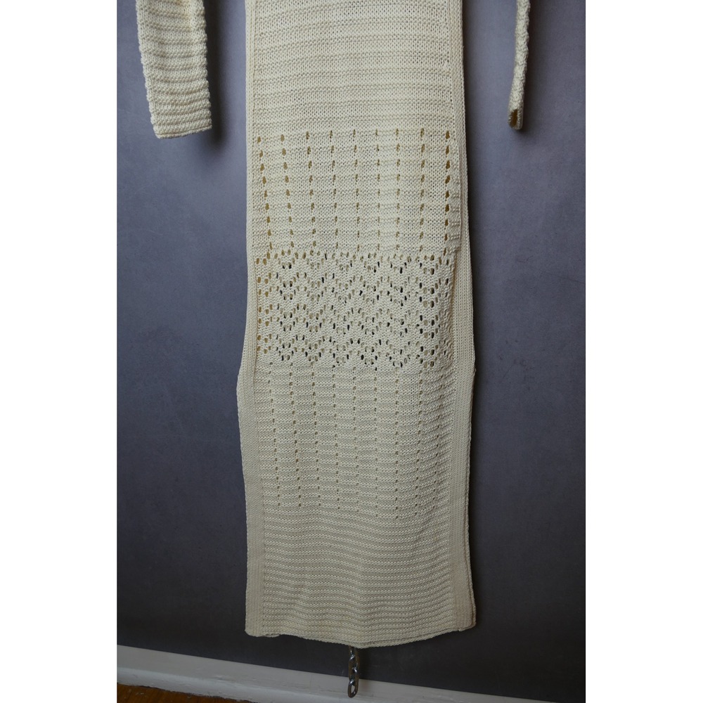 Solid And Striped Cream Crochet Knit Maxi Dress Long Sleeve V Neck Button Accent - Picture 3 of 15